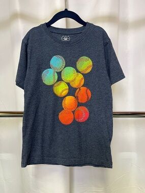 Wes and Willy Boys blue Short Sleeve Tee with Rainbow baseball Graphic 7 (xs)